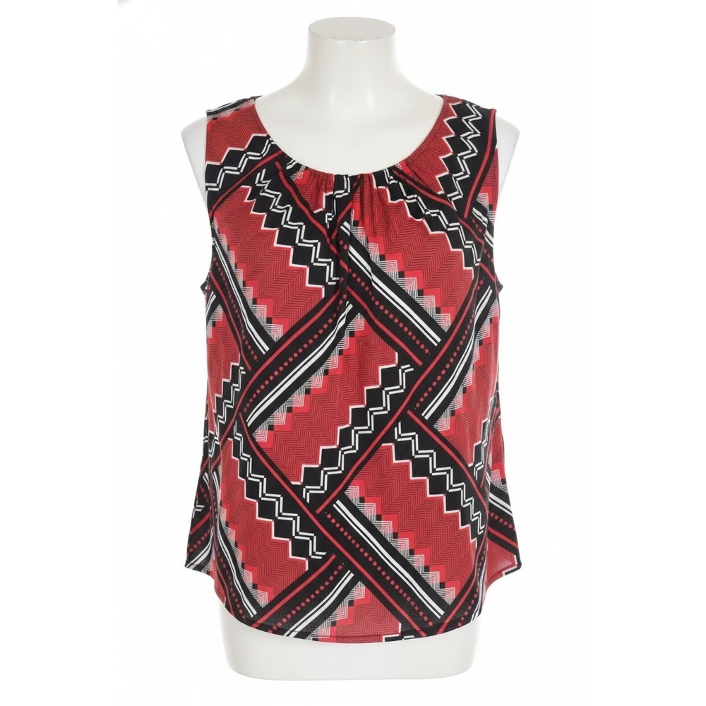 Chico's 3 Red Black Geometric Print Sleeveless Sheath Top XL Tank Shell